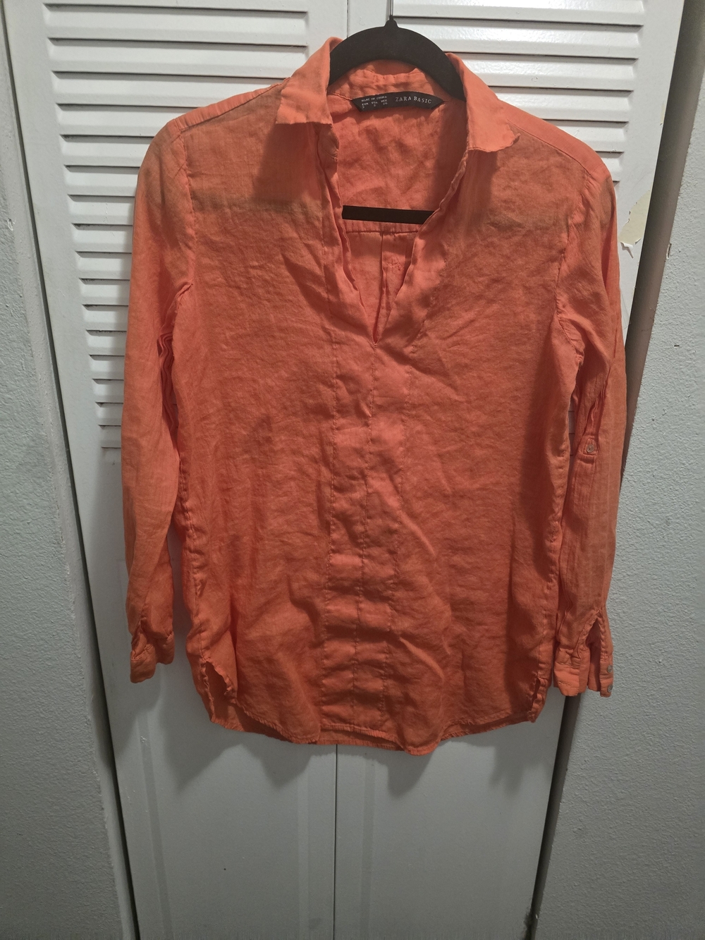 Zara Orange Casual Button-Down Linen Shirt